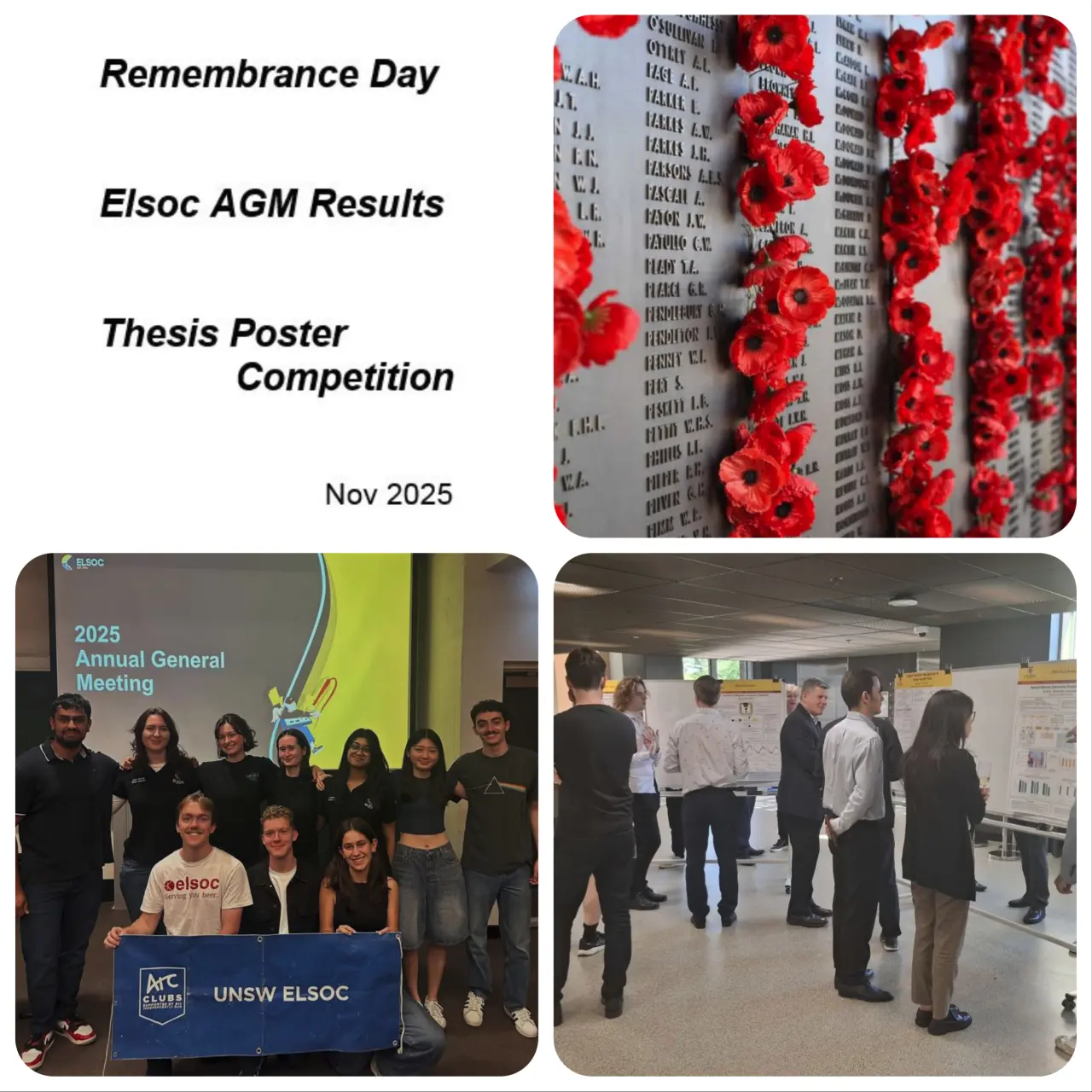 Post 251108 - Image for Remembrance Day, Elsoc AGM and Thesis Poster Competition
